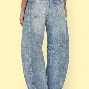 Blue Barrel Flare Leg Jeans with Vintage Finish